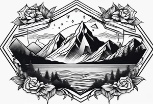 Mountains and ocean waves diamond shape tattoo idea