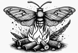 Campfire with small Moth flying above tattoo idea