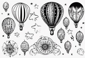Hot water balloon with star and heart balloons and little girl inside dreaming tattoo idea