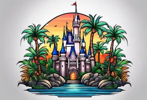 disney castle palm tree tattoo idea