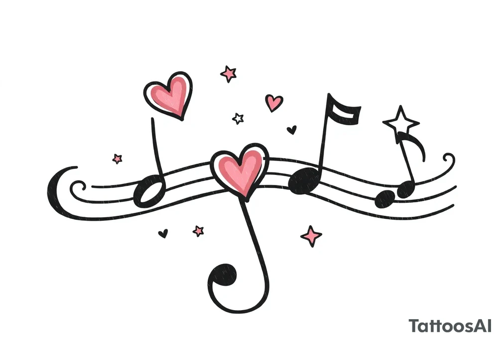 music notes with hearts and stars tattoo idea