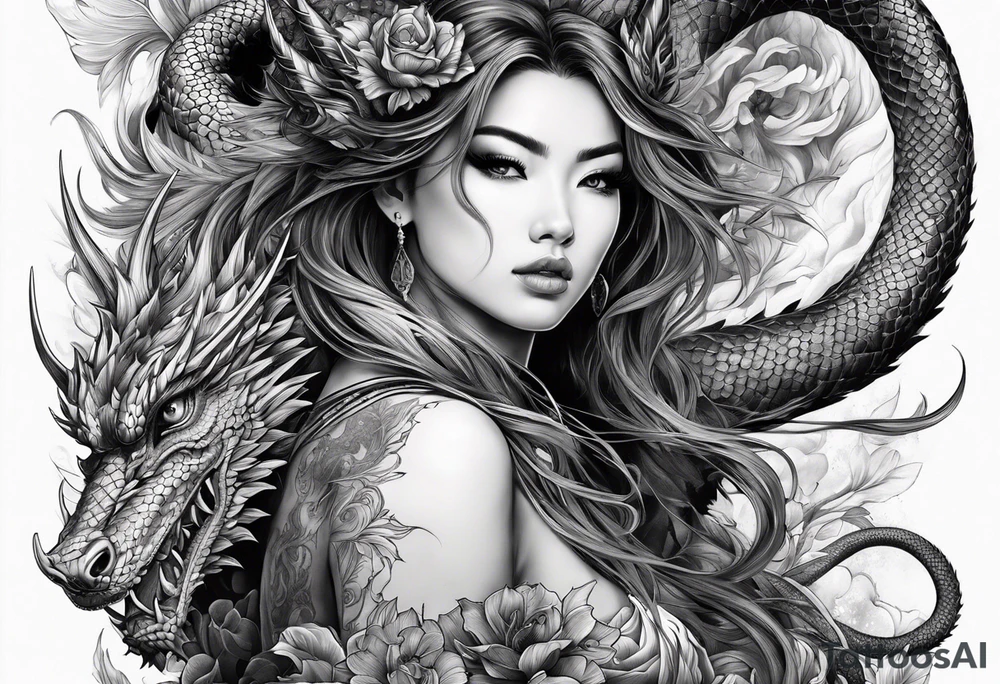 fit in one sheet full body warrior nymph with dragon tattoo idea