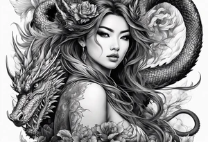 fit in one sheet full body warrior nymph with dragon tattoo idea