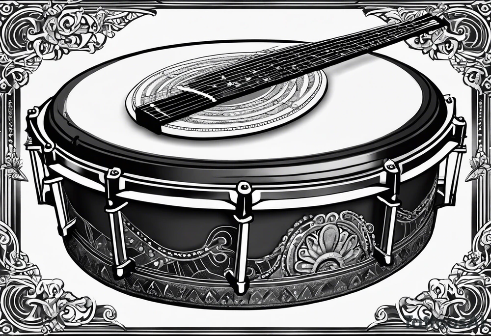 A pandeiro, a traditional Brazilian percussion instrument from pagode music, with the lyrics 'Se alguém perguntar por mim' integrated into the design tattoo idea