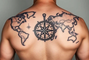 antique compass overlaid on weathered world map with Queen Anne's Revenge tattoo idea