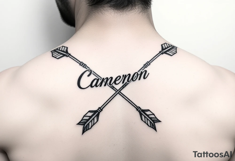 2 bow arrows one arrow is to incorporate the name Cameron and the other arrow is to incorporate the name Connor tattoo idea