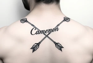 2 bow arrows one arrow is to incorporate the name Cameron and the other arrow is to incorporate the name Connor tattoo idea