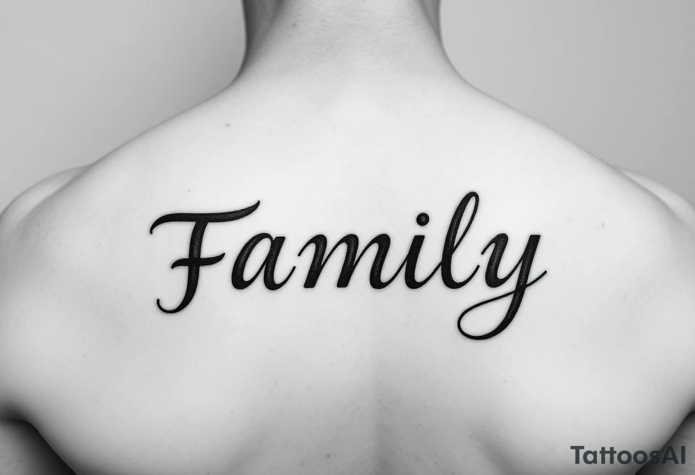 write in norsk writing the word "FAMILY" tattoo idea