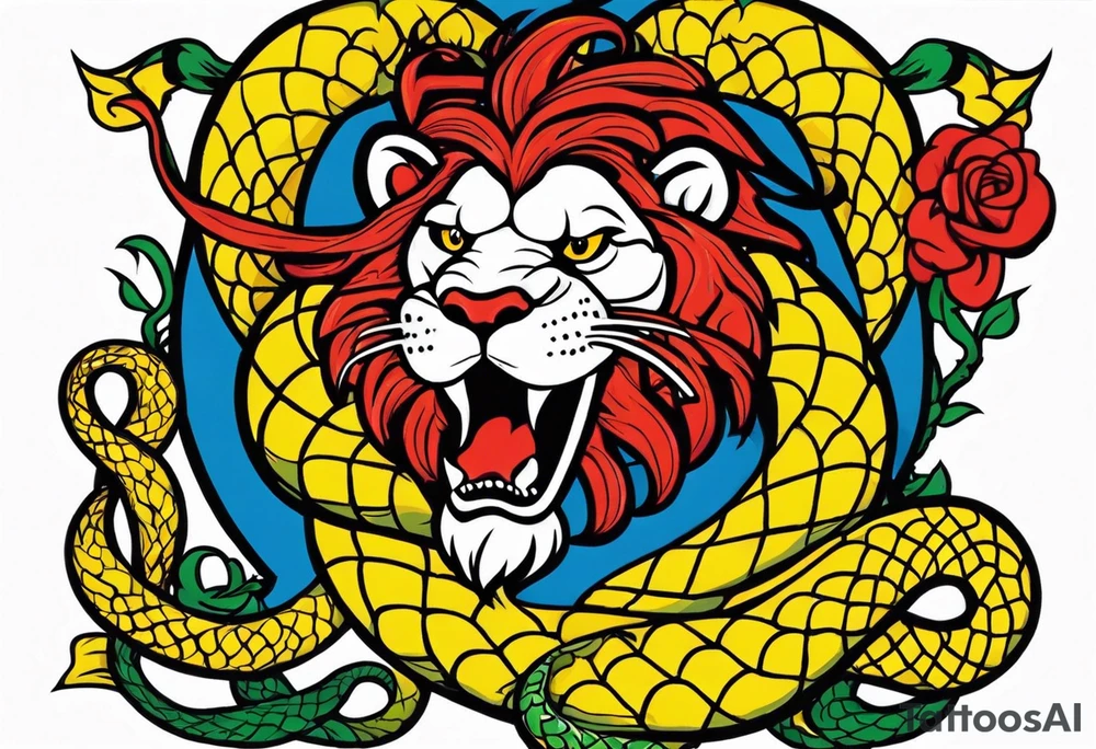 New school Scottish lion rampant with gadsden snake tattoo idea