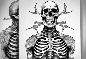 Biohazard x-ray skelton with body make it look masculine and scary tattoo idea