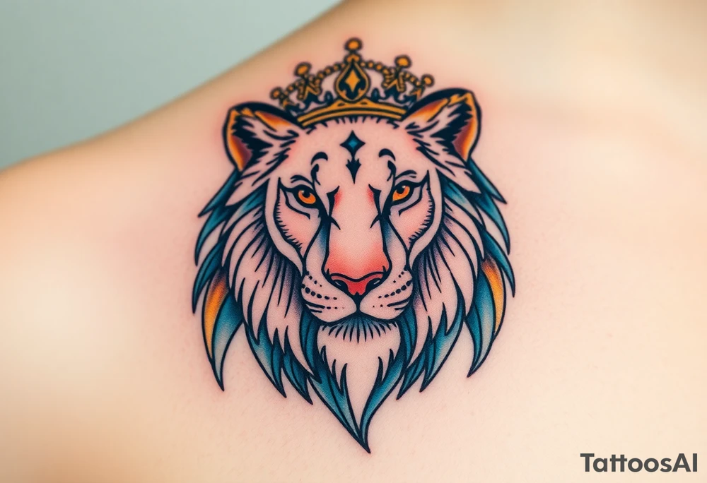 powerful majestic female lion with a tiara tattoo idea