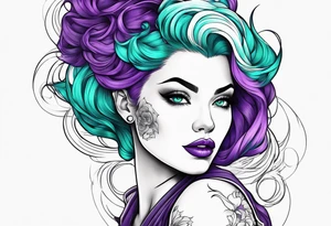 Pinup woman with purple and teal cooled hair underwater tattoo idea