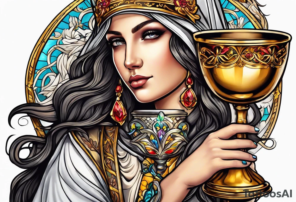 Female saint holding a chalice tattoo idea