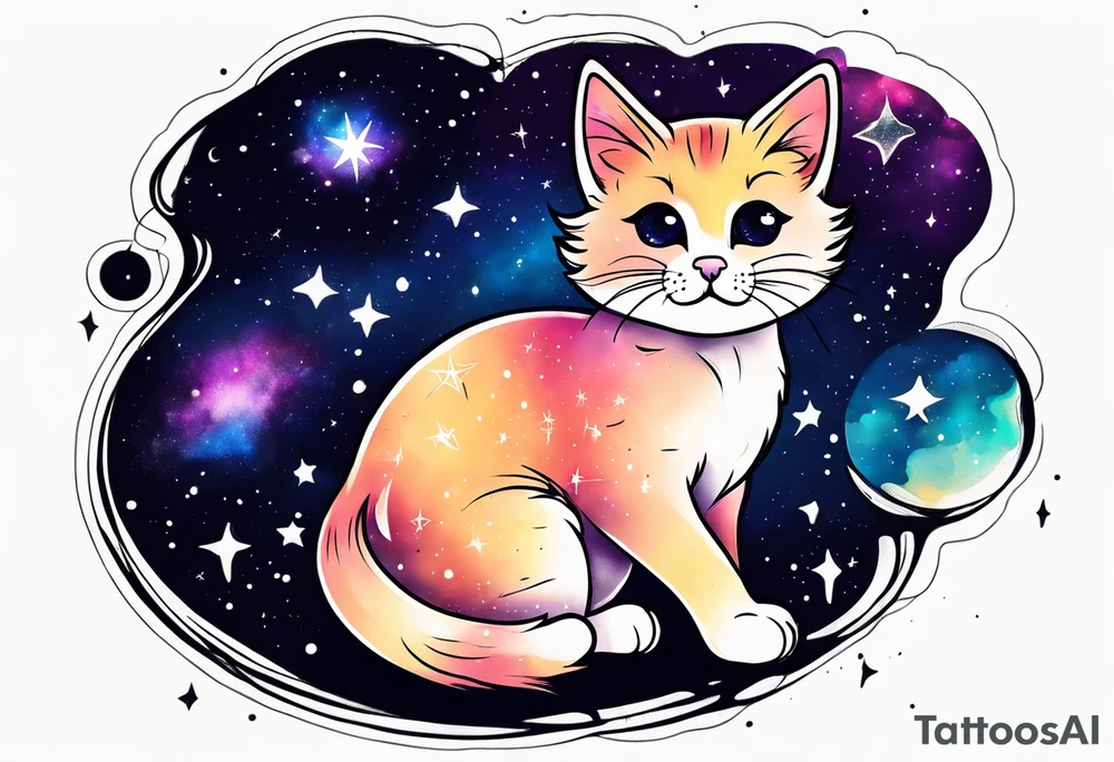 Cute kitten and galaxy tattoo idea