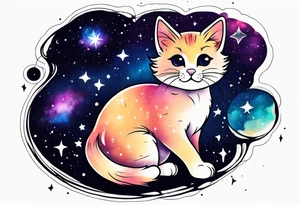 Cute kitten and galaxy tattoo idea