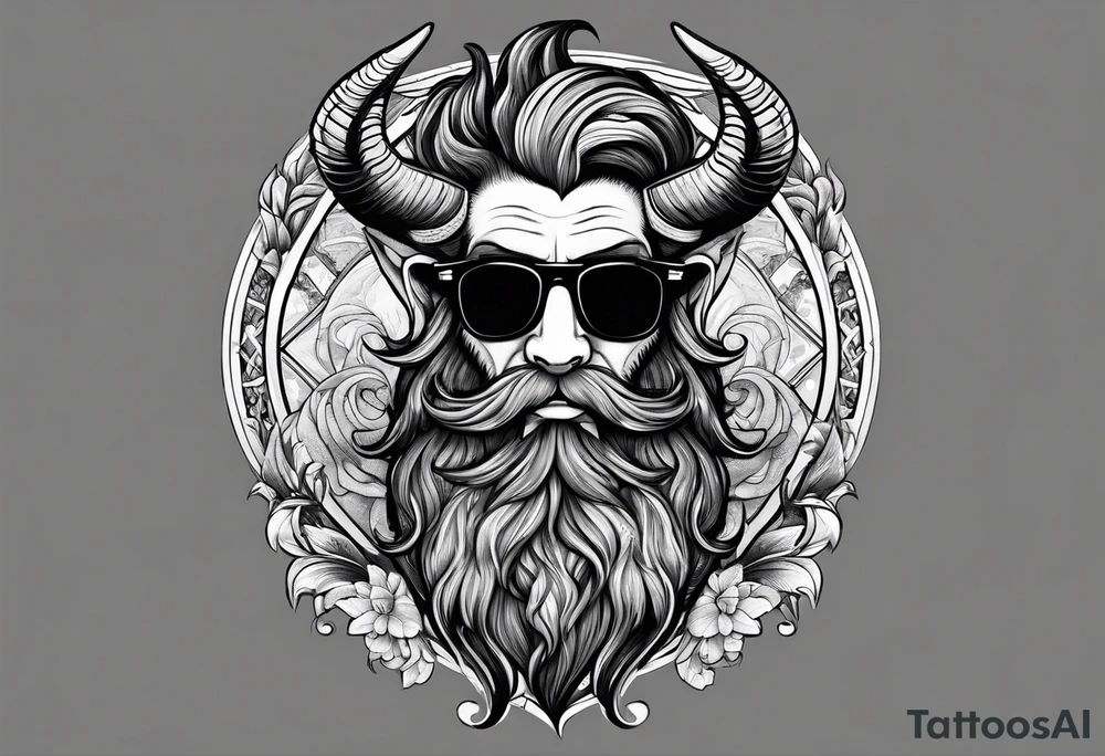 capricorn with beard and sunglasses tattoo idea