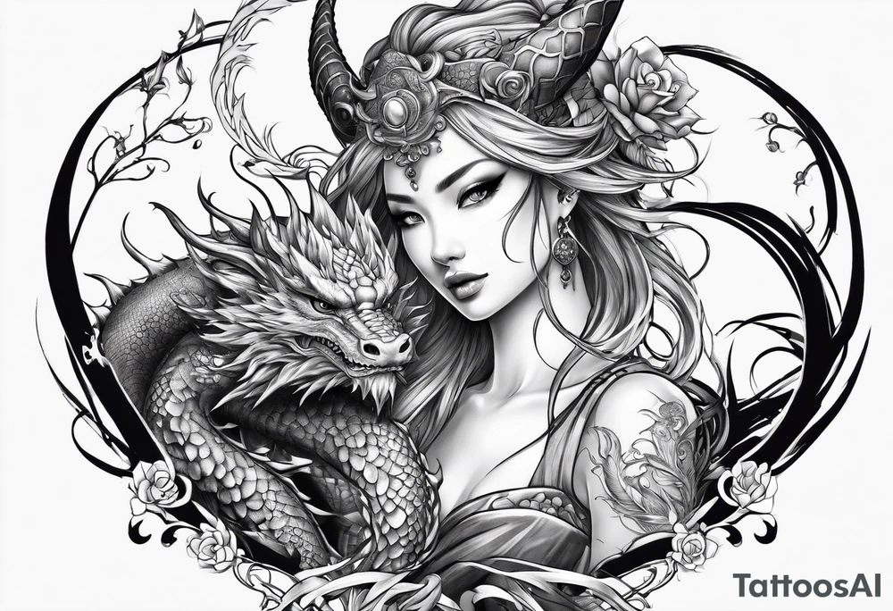 complete warrior fairy nymph with dragon tattoo idea