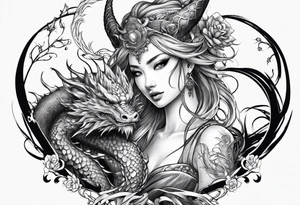 complete warrior fairy nymph with dragon tattoo idea