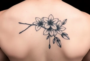 jacaranda flowers from a long branch with lace drop embellishment feminine tattoo idea