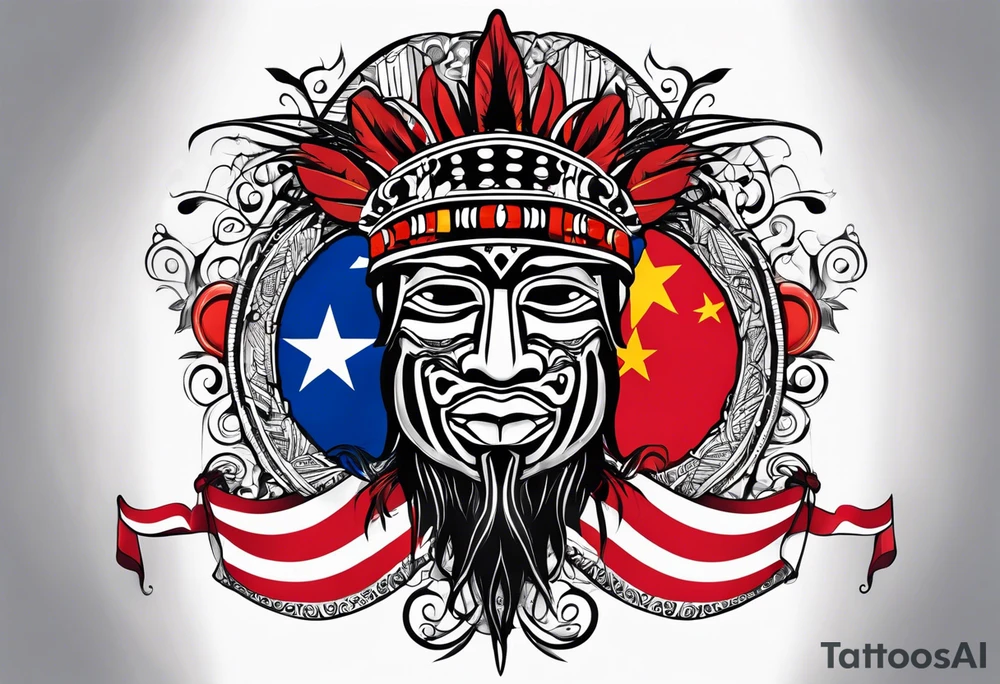 Taino with the Puerto Rico, U.S. Virgin Islands, and Trinidad flags. tattoo idea