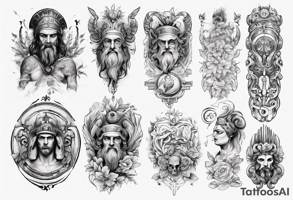 greek arm sleeve tattoo idea