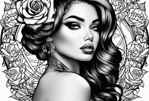 Beautiful woman roses full head tattoo idea