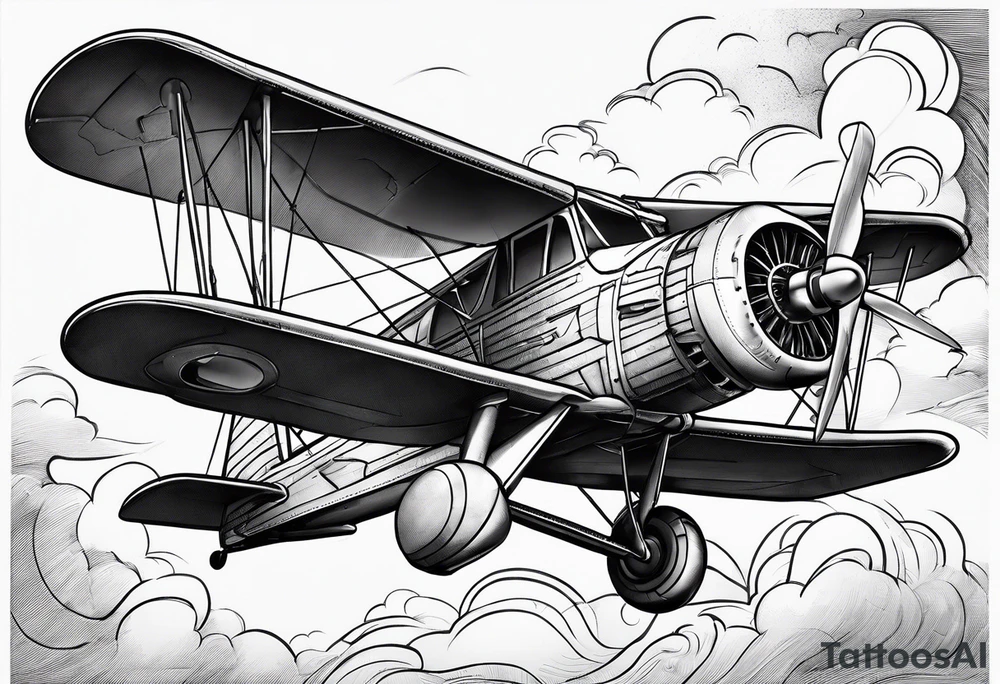 sketch of adventure plane in perspective from the bottom tattoo idea