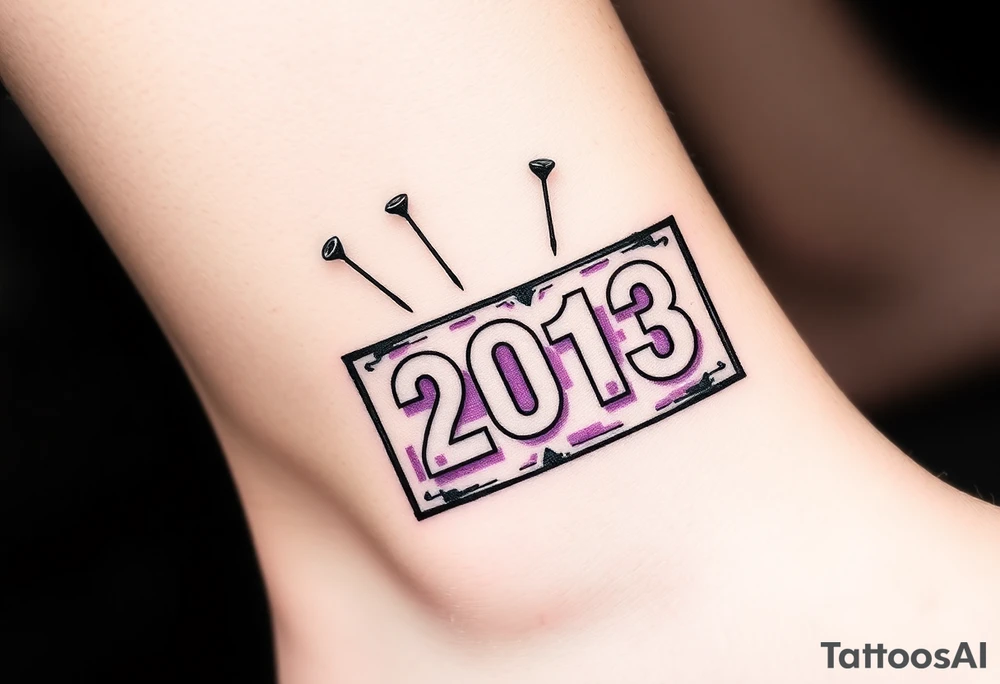Racing half marathon bib 2013 purple and gold running safety pins piercing the skin running tattoo idea