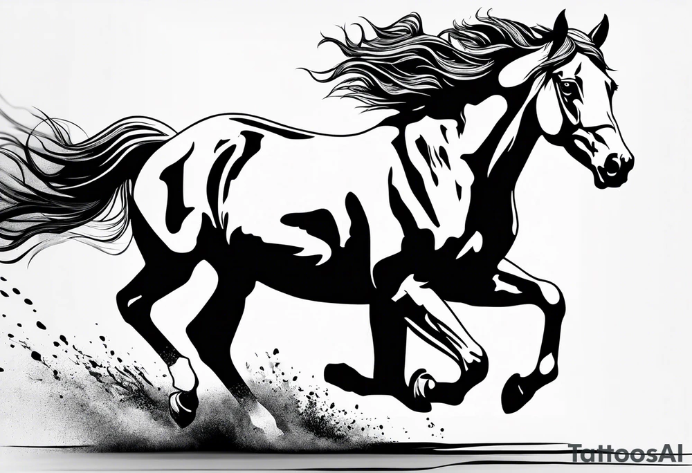 Mustang horse running along blood stomping tattoo idea