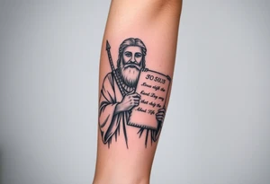 Moses holding the Ten Commandments sleeve tattoo idea