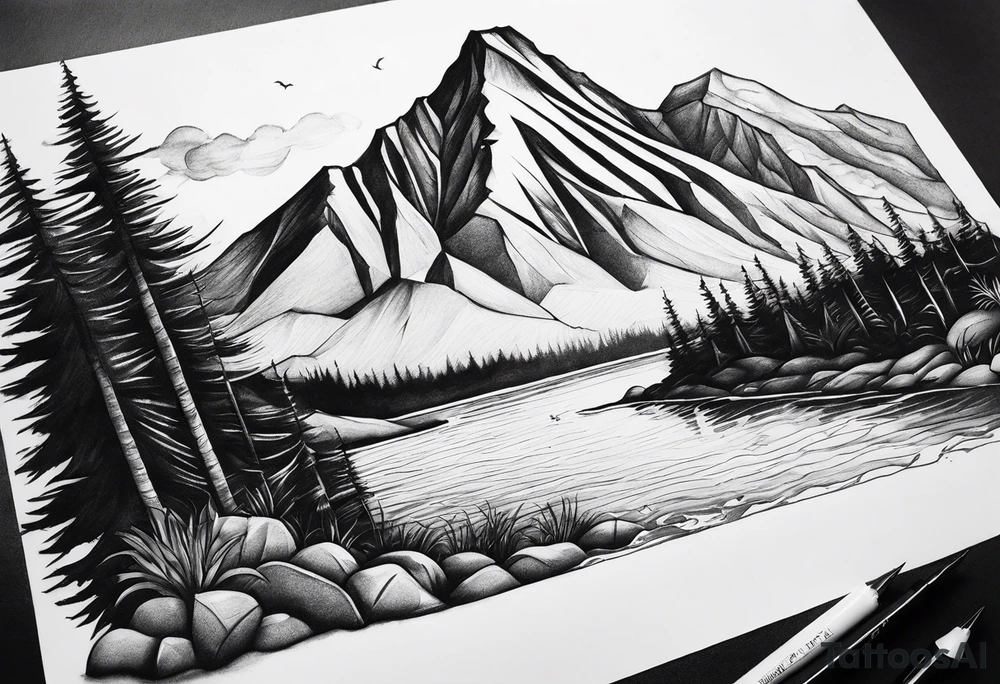 Mountain, beach, ocean tattoo idea