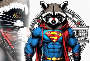 Raccoon wearing a Superman hoodie tattoo idea