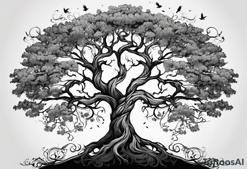 oak tree with phoenix tattoo idea