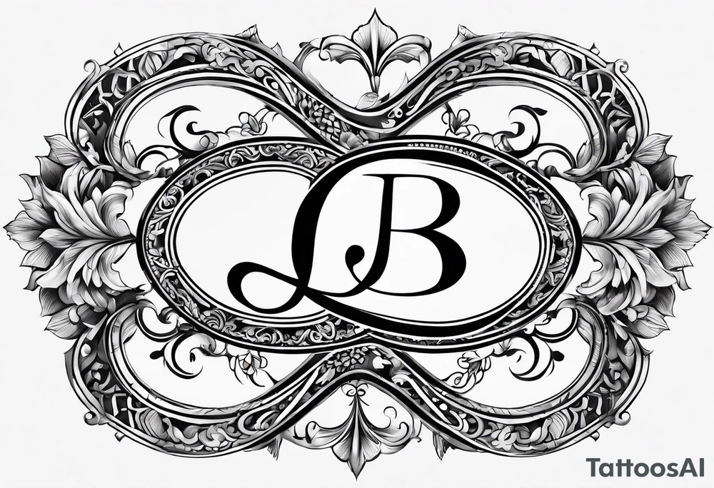 Infinity symbol with a capital letter B in the center, a capital letter J in the left side, and a capital letter J in the right side tattoo idea