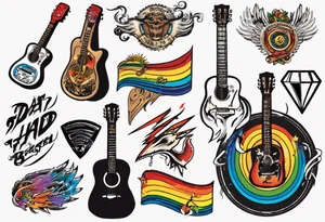 Music, guitar, harmonica, pick, dad, thunder, rainbow, tattoo idea