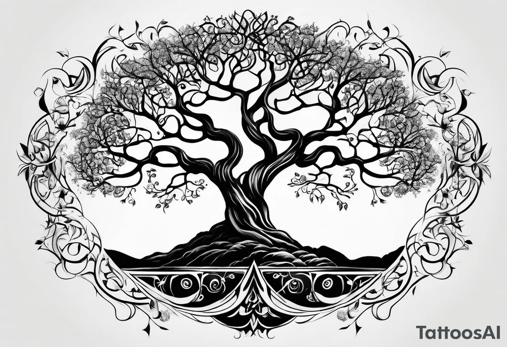 Nordic tree of life made of two trees twisting together tattoo idea