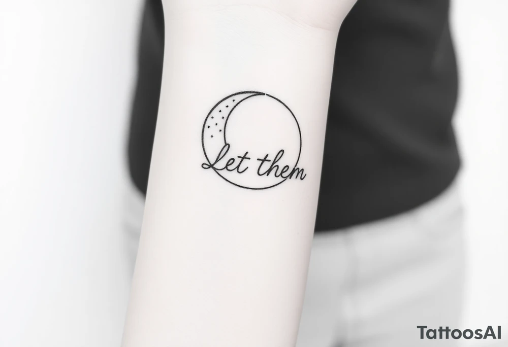 croissant de lune mystique avec le text Let Them ( tatouage tout en longueur) tattoo idea