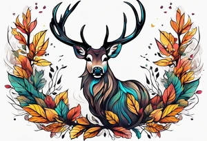 deer antlers flying away in leaves tattoo idea