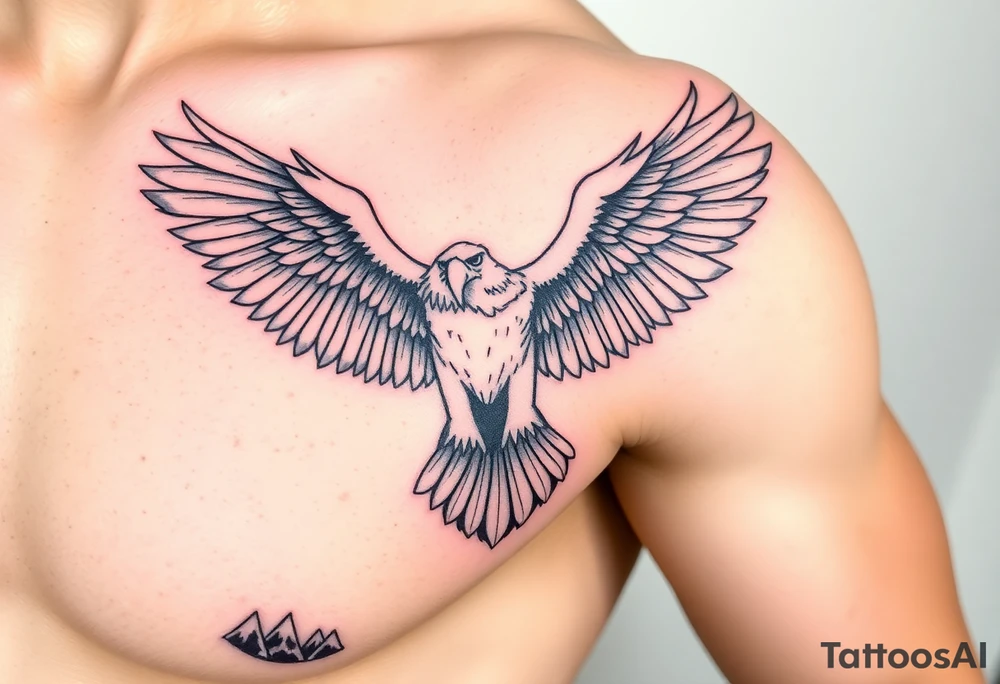 majestic eagle spreading wings against mountain peaks tattoo idea