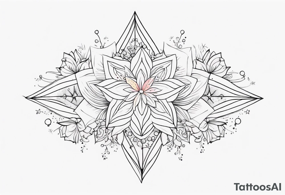 fine line with stars, floral, dots. Sternum tattoo tattoo idea