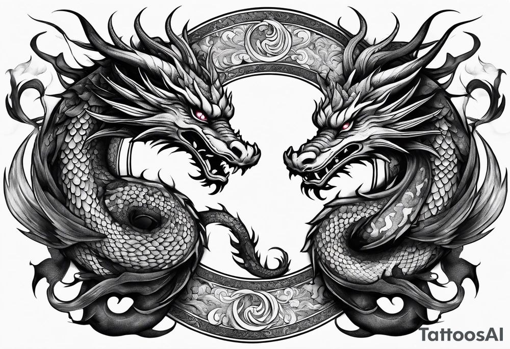 Ying yang dragons in a fighting eachother , with full bodies tattoo idea Ying yang dragons in a fighting eachother , with full bodies tattoo idea