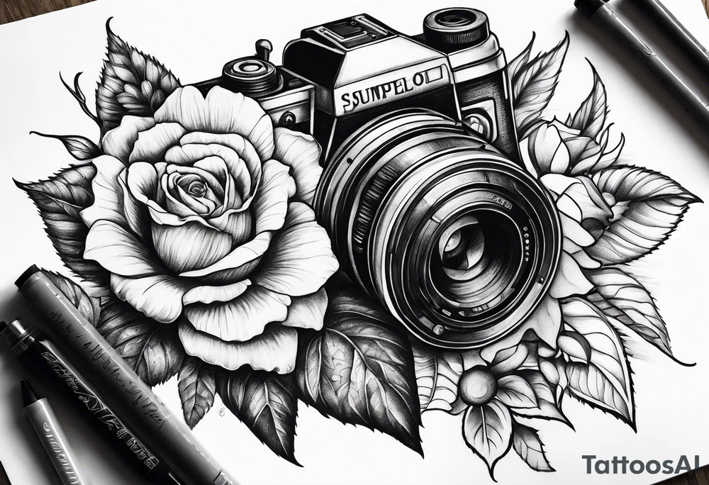 Flower : rose , sunflower, camera, butterfly tattoo idea