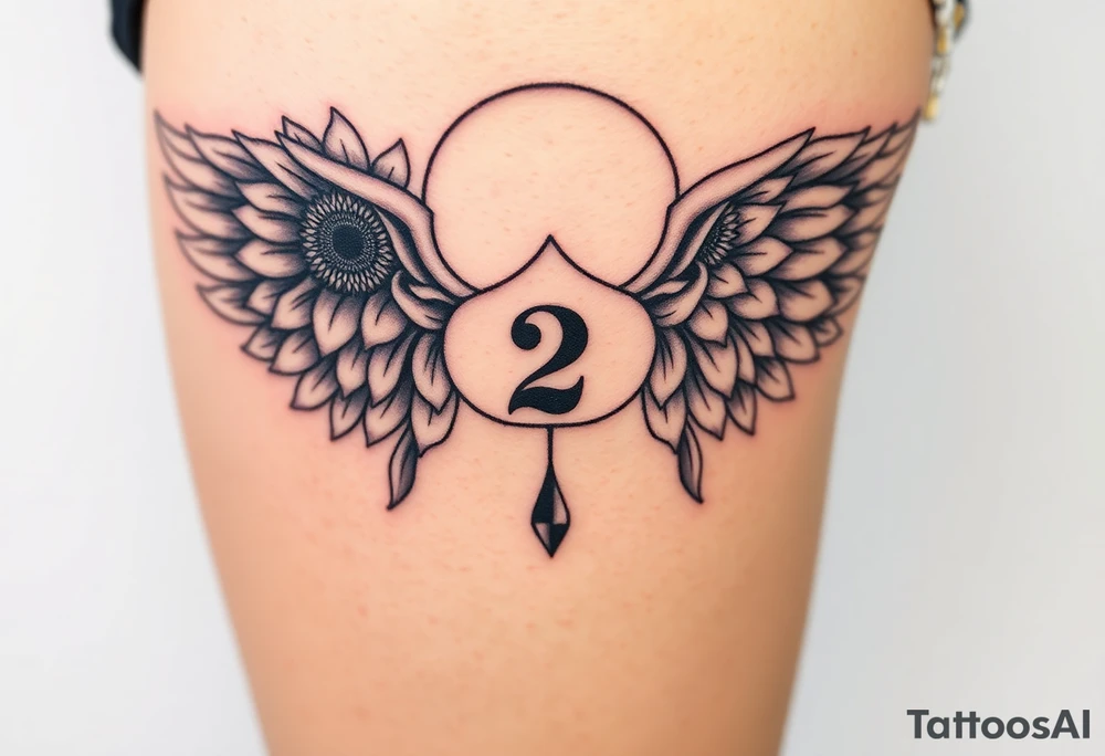 sunflower, wings, or halo with a 2 of clubs tattoo idea