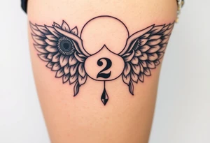 sunflower, wings, or halo with a 2 of clubs tattoo idea