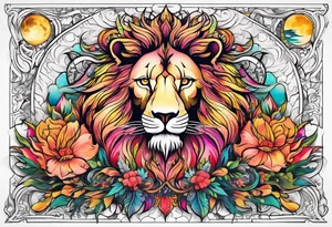 Lion phoenix rose moon tattoo idea