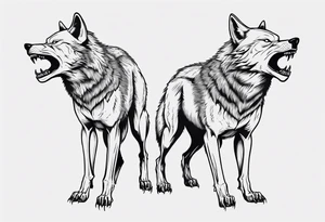 two wolves with their jaws closed and dancing on their hind legs. they should be visibly dancing and facing one another. They should have their jaws closed tattoo idea