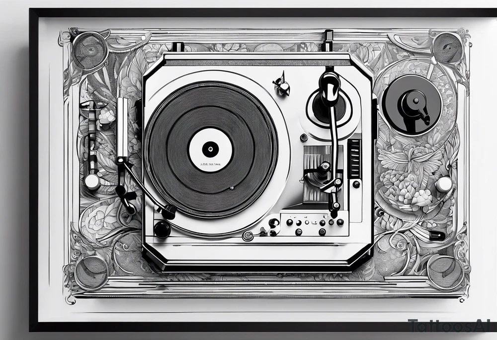 A recordplayer fineline minimalistic roftop from above tattoo idea