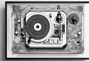 A recordplayer fineline minimalistic roftop from above tattoo idea