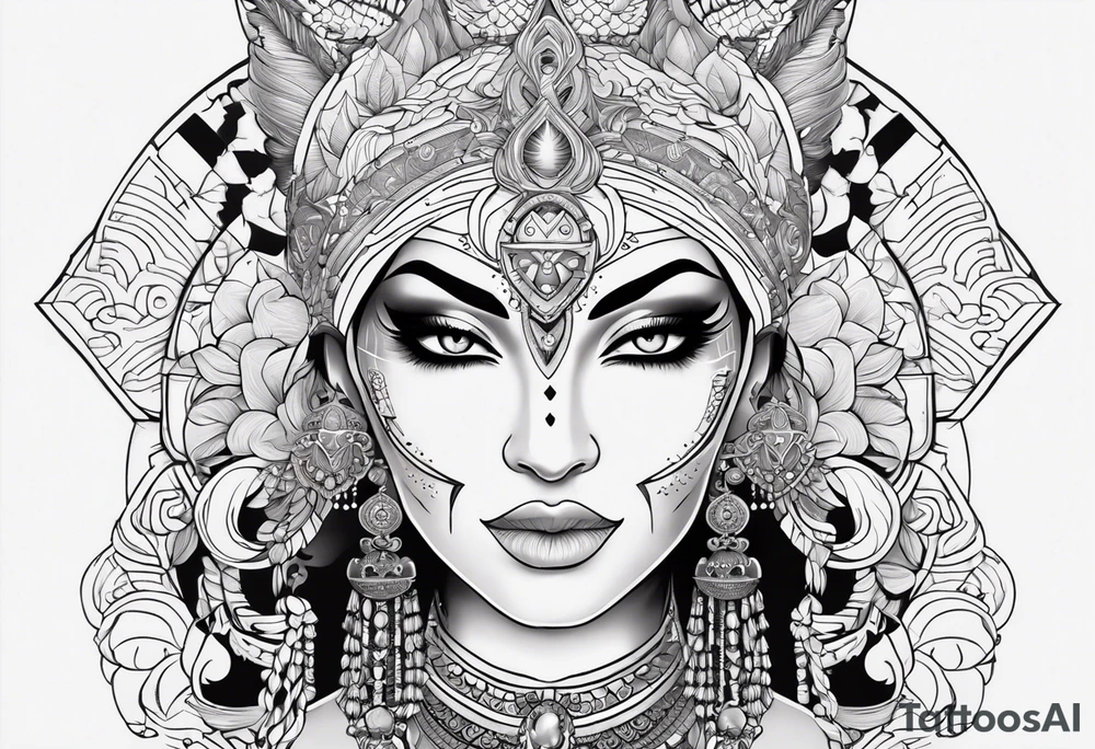 kali ma, alien goddess, valkrye, aries, pirate, divine feminine, zenza resonance, pachamama, lotus azul, blank panther, eagle, skull, 5D, nueva gaya, dna 12 tattoo idea