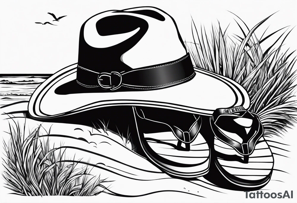 Keep it simple. One pair of timberland boots. One pair of flip flops and a cowboyhat on the Beach. tattoo idea